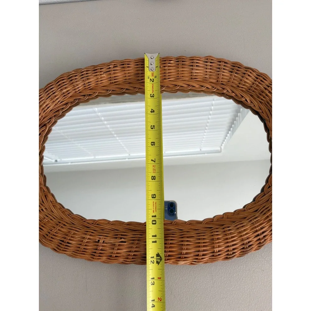 Vintage Oval Woven Wicker Wall Mirror Honey Brown Boho Coastal Decor 18x12.5